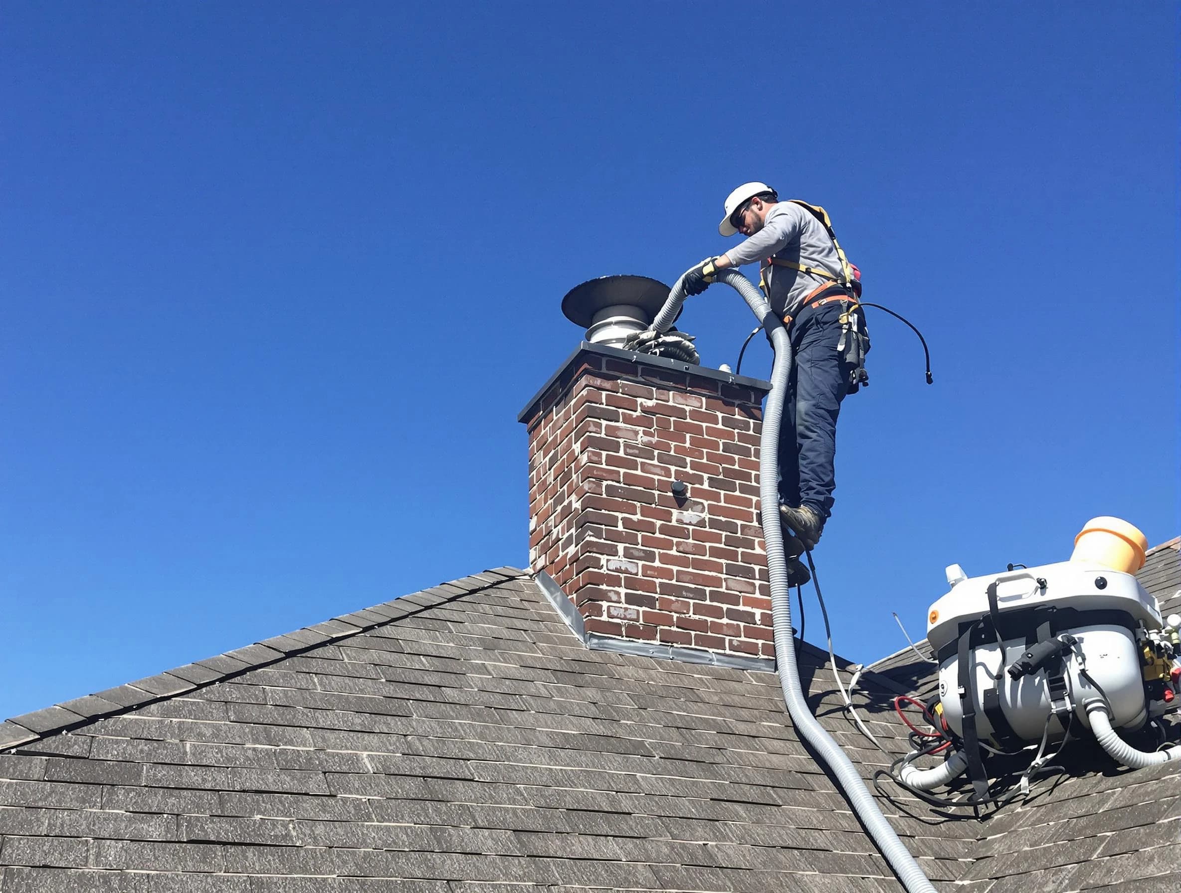 Dedicated Woonsocket Chimney Sweep team member cleaning a chimney in Woonsocket, RI