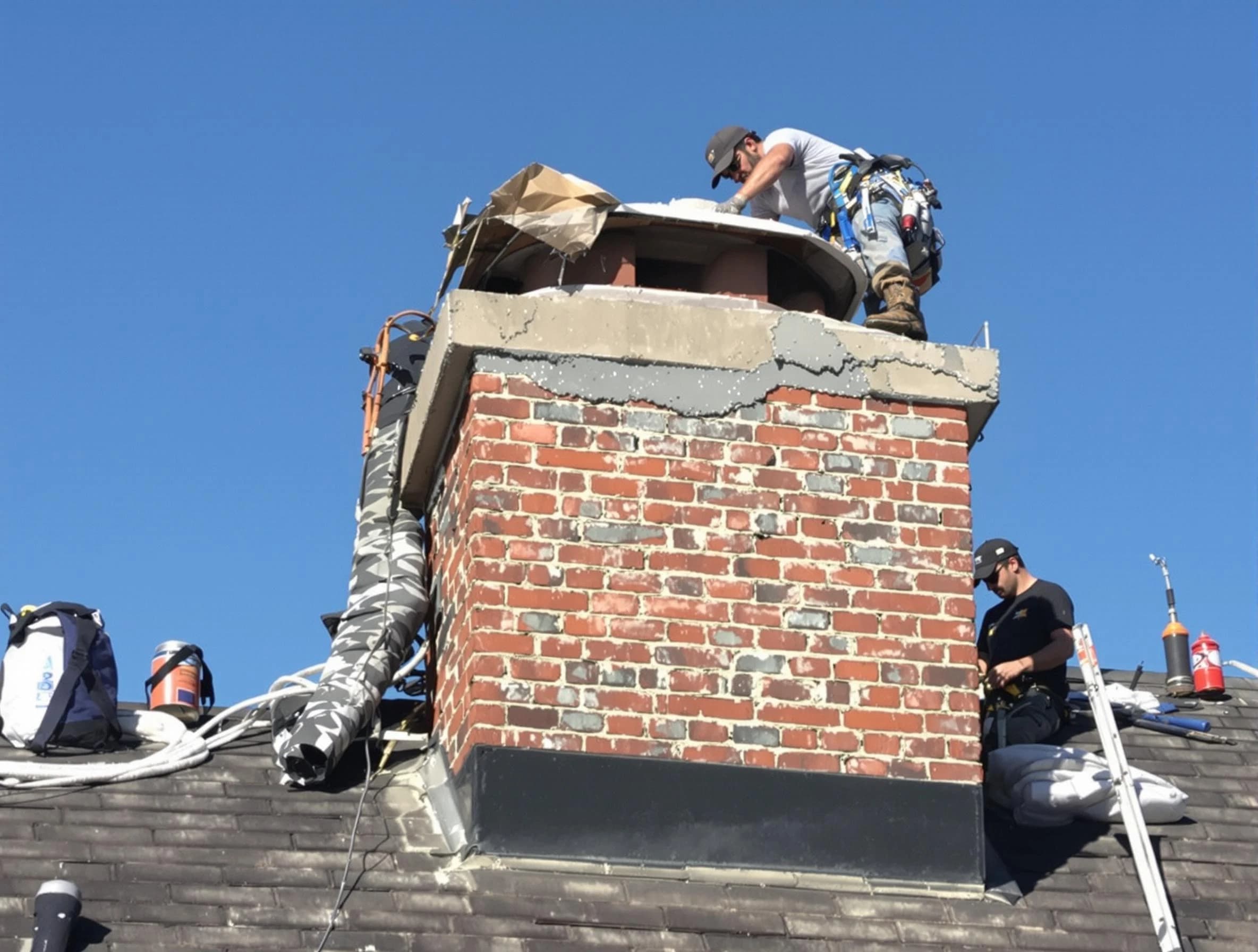 Woonsocket Chimney Sweep installing a custom chimney crown in Woonsocket, RI