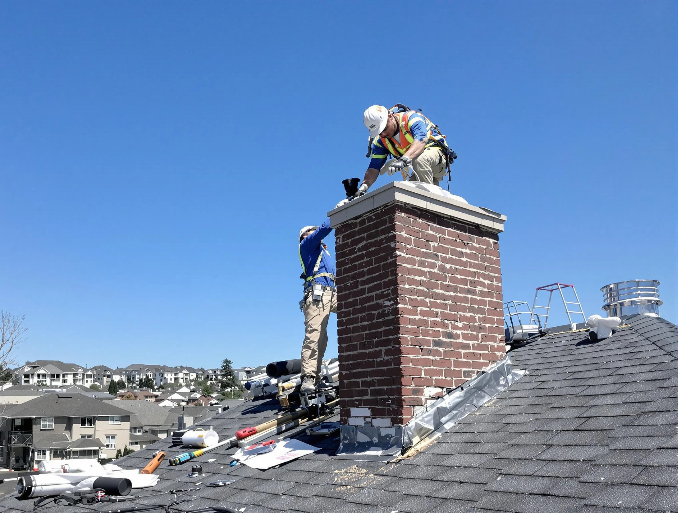 Woonsocket Chimney Sweep repairing a chimney crown in Woonsocket, RI