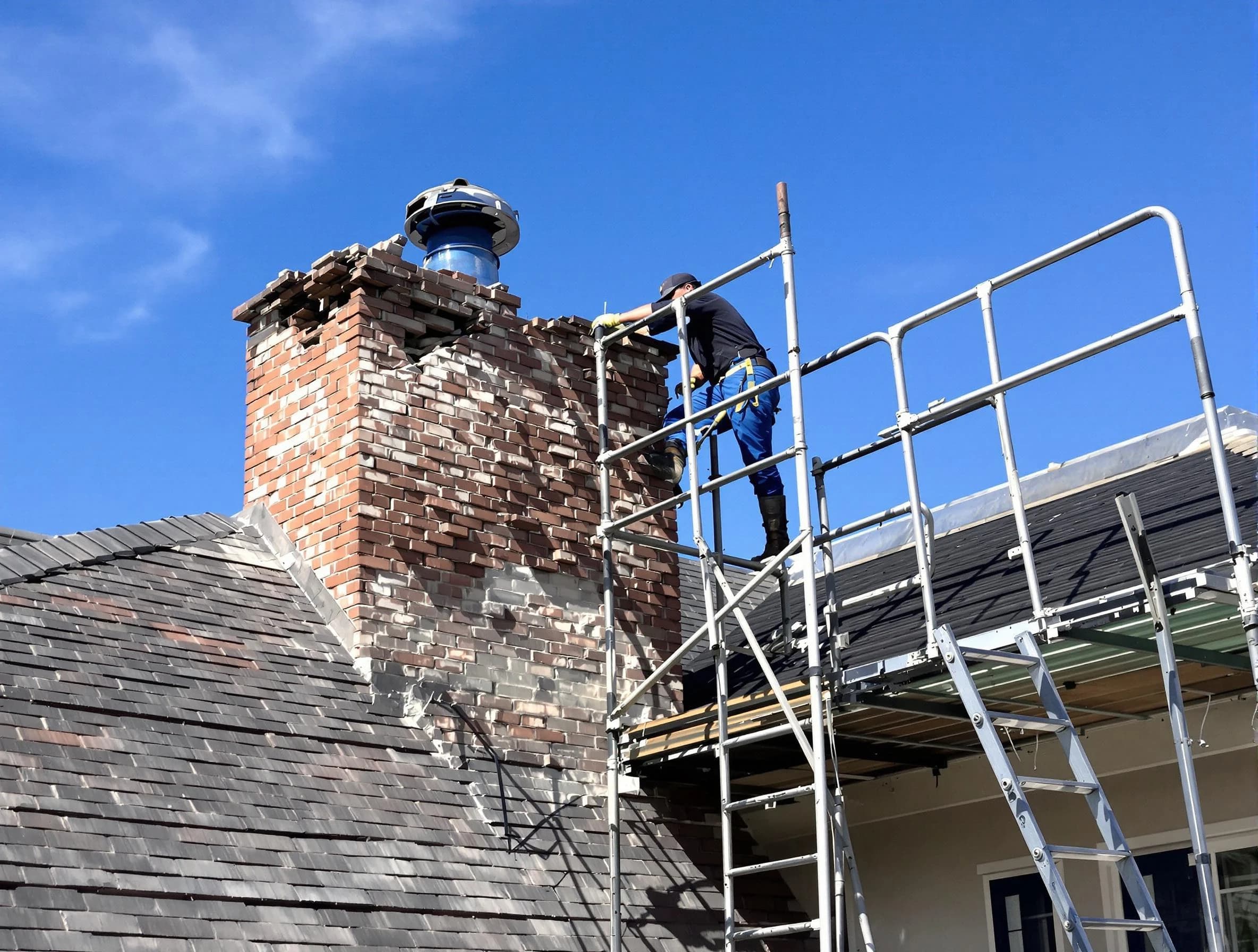 Rebuilding a chimney structure by Woonsocket Chimney Sweep in Woonsocket, RI