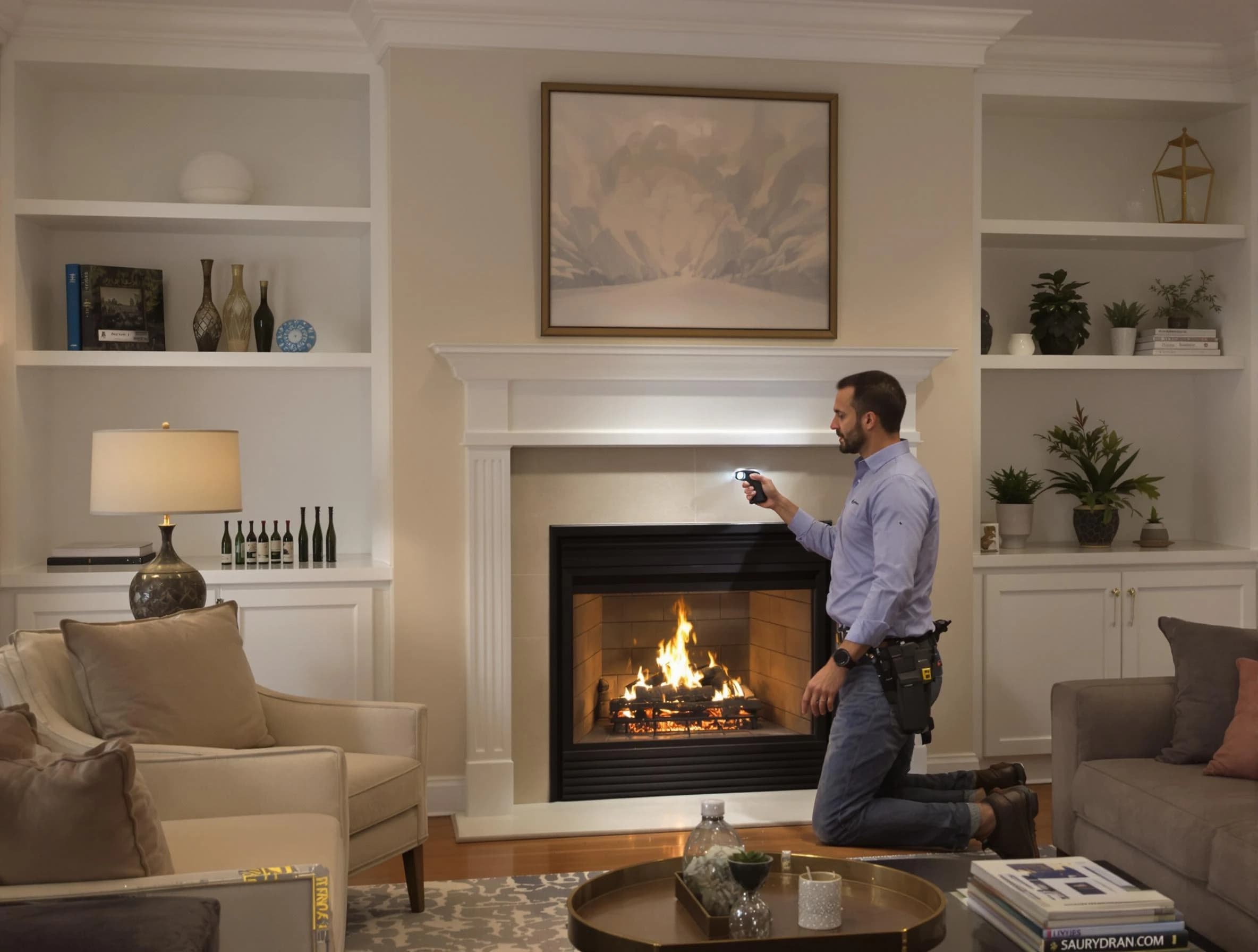 Woonsocket Chimney Sweep conducting a fireplace safety inspection in Woonsocket, RI