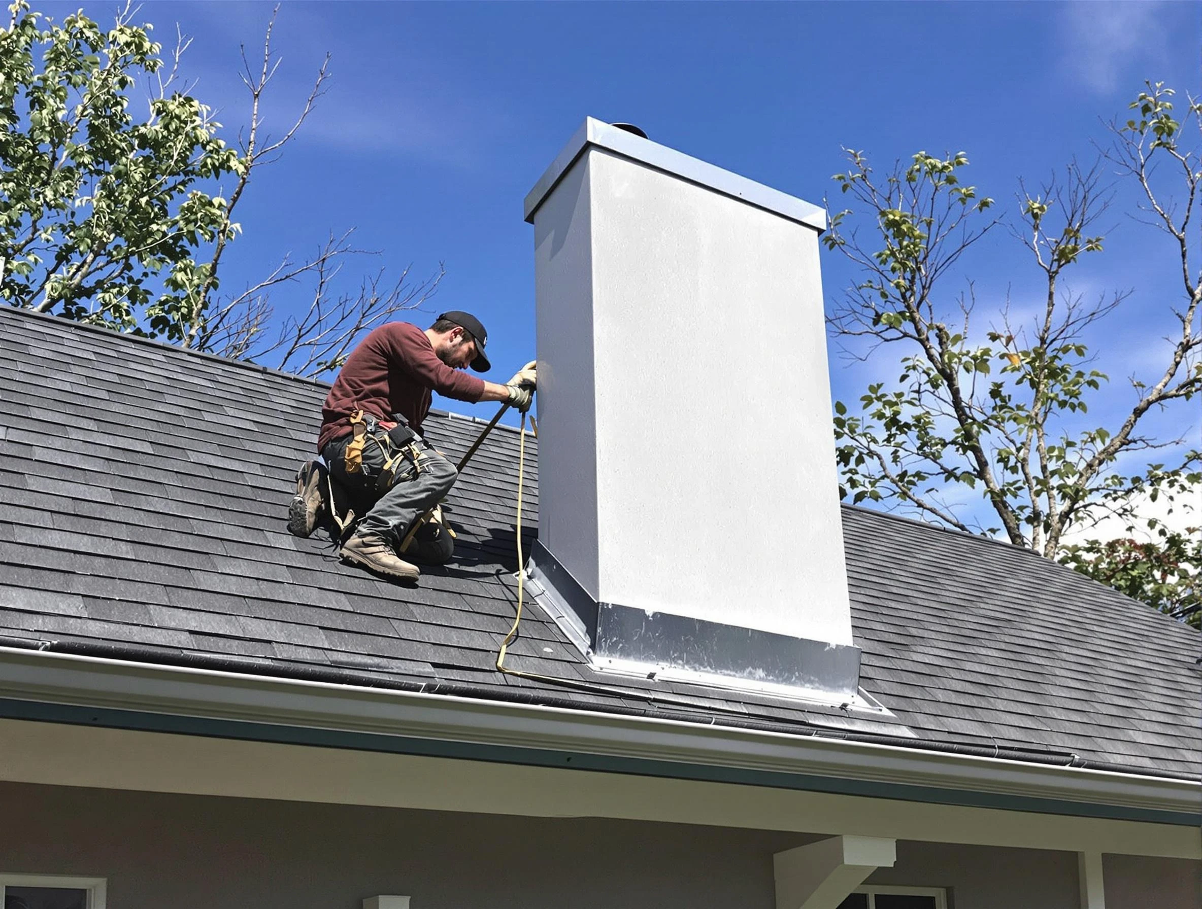 Woonsocket Chimney Sweep team member finishing chimney construction in Woonsocket, RI