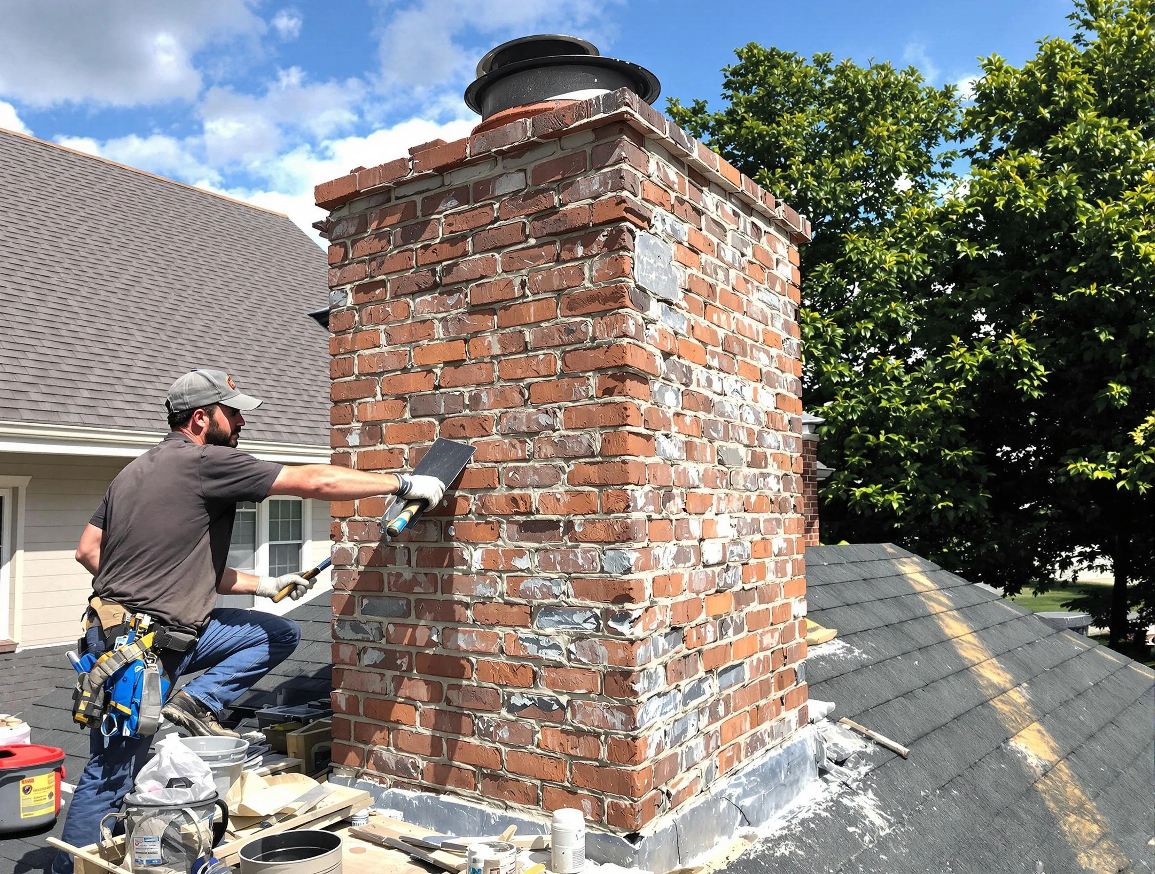 Completed chimney rebuild by Woonsocket Chimney Sweep in Woonsocket, RI