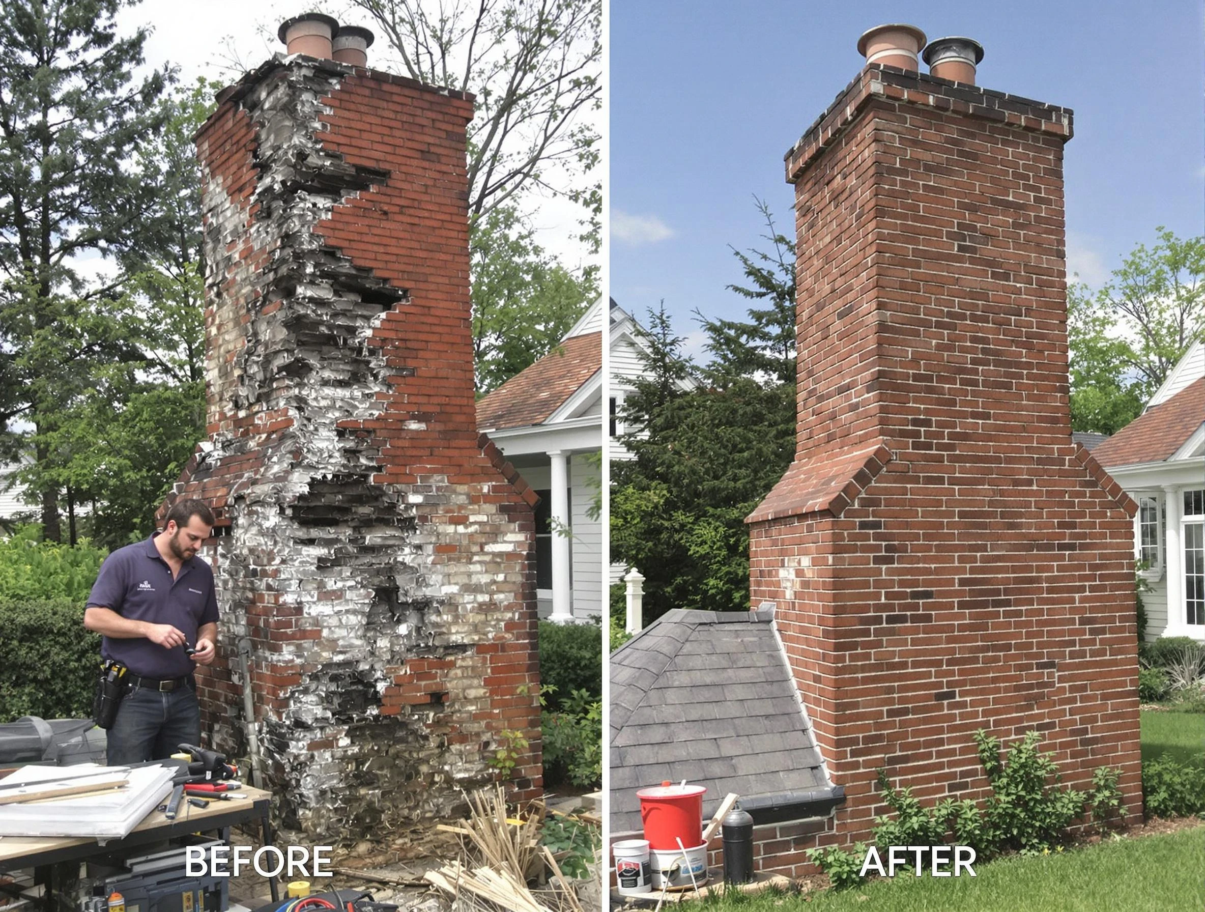 Woonsocket Chimney Sweep performing a full chimney restoration in Woonsocket, RI