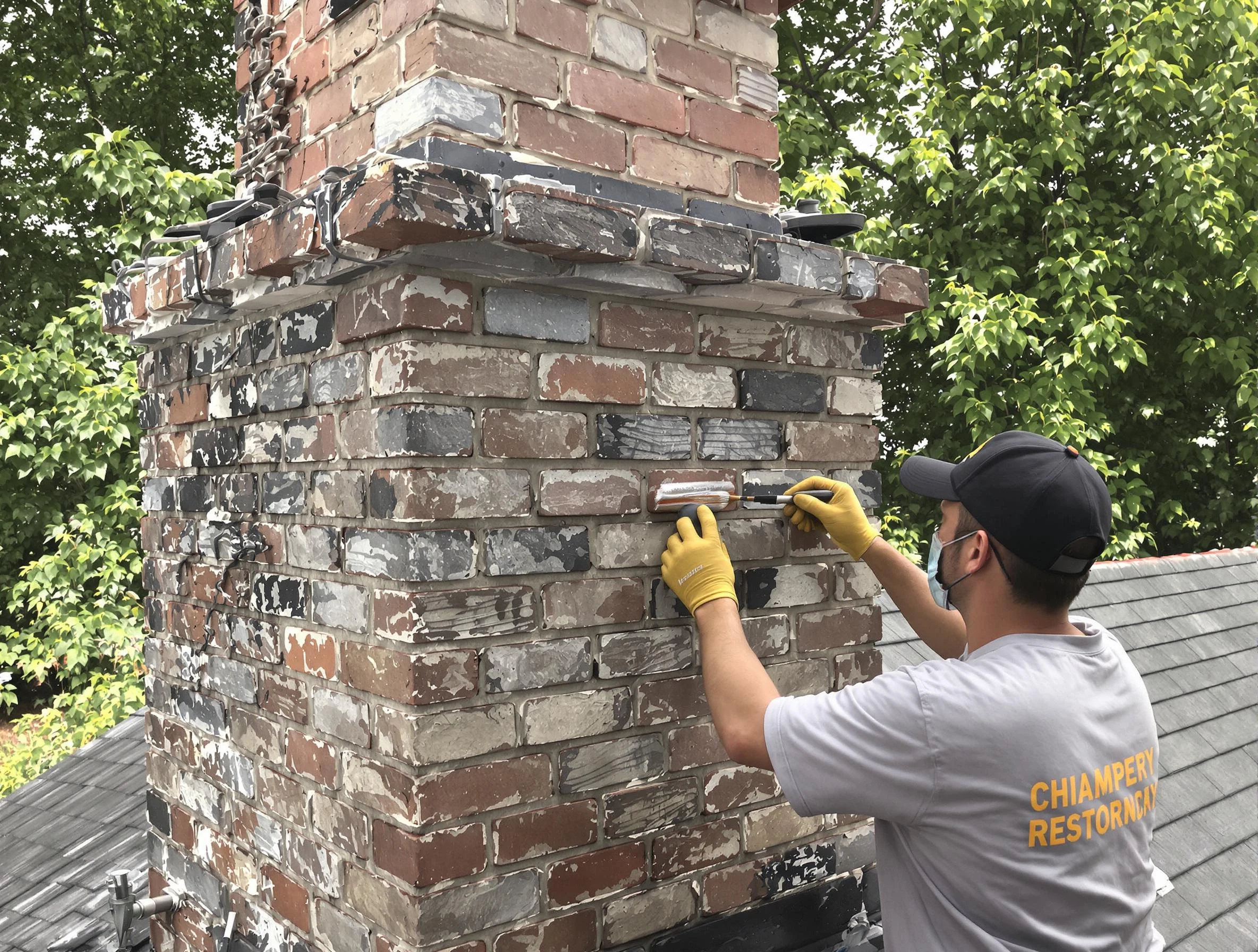 In-progress chimney restoration by Woonsocket Chimney Sweep in Woonsocket, RI